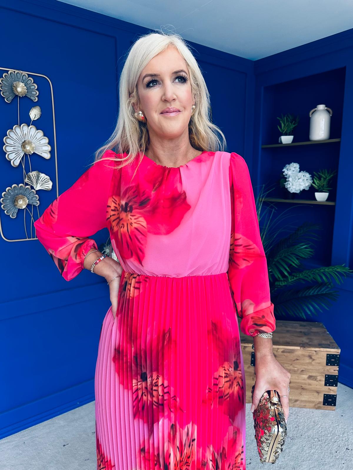 Dakota Pleated Midi Dress Pink