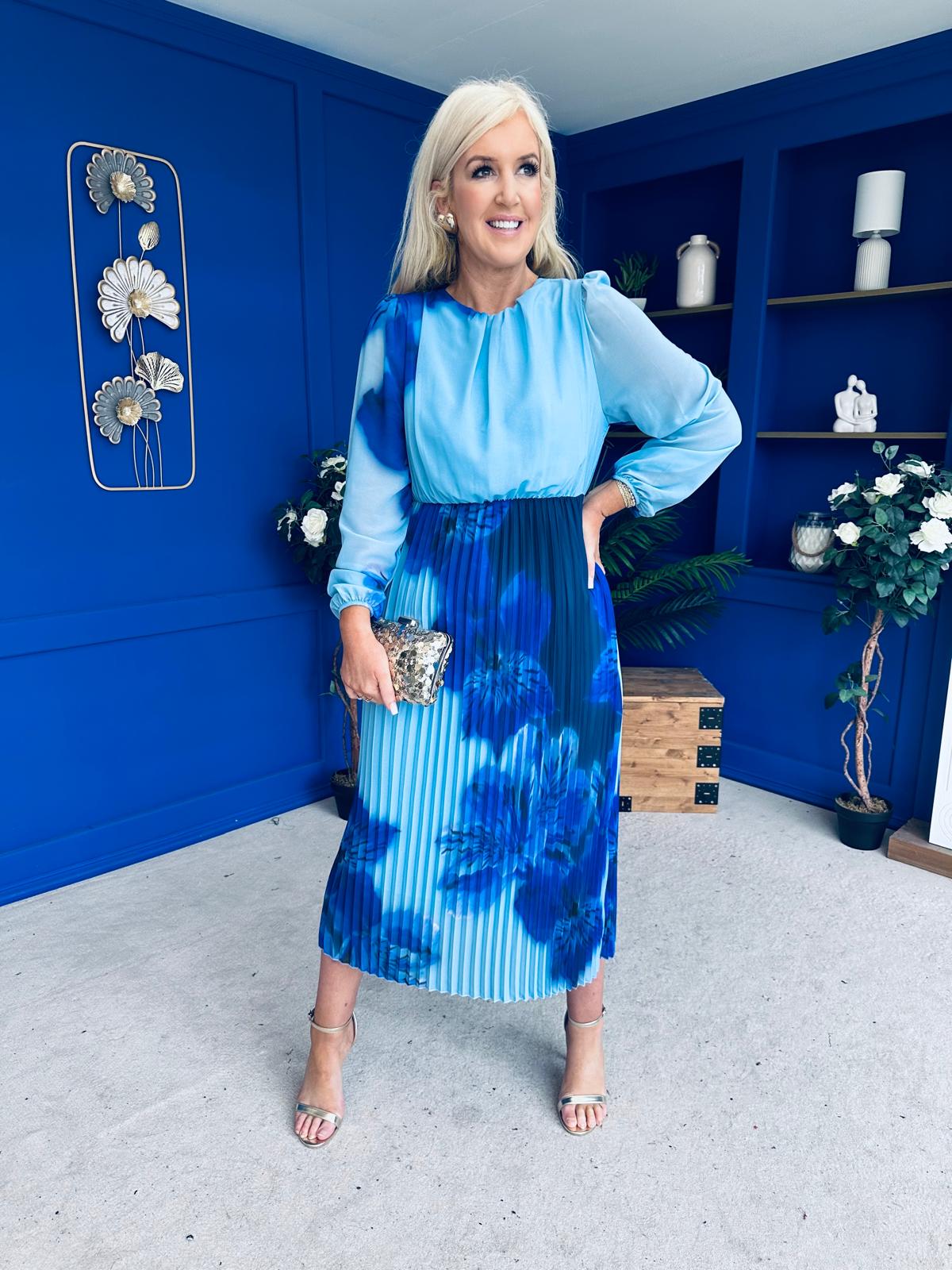 Dakota Pleated Midi Dress Blue