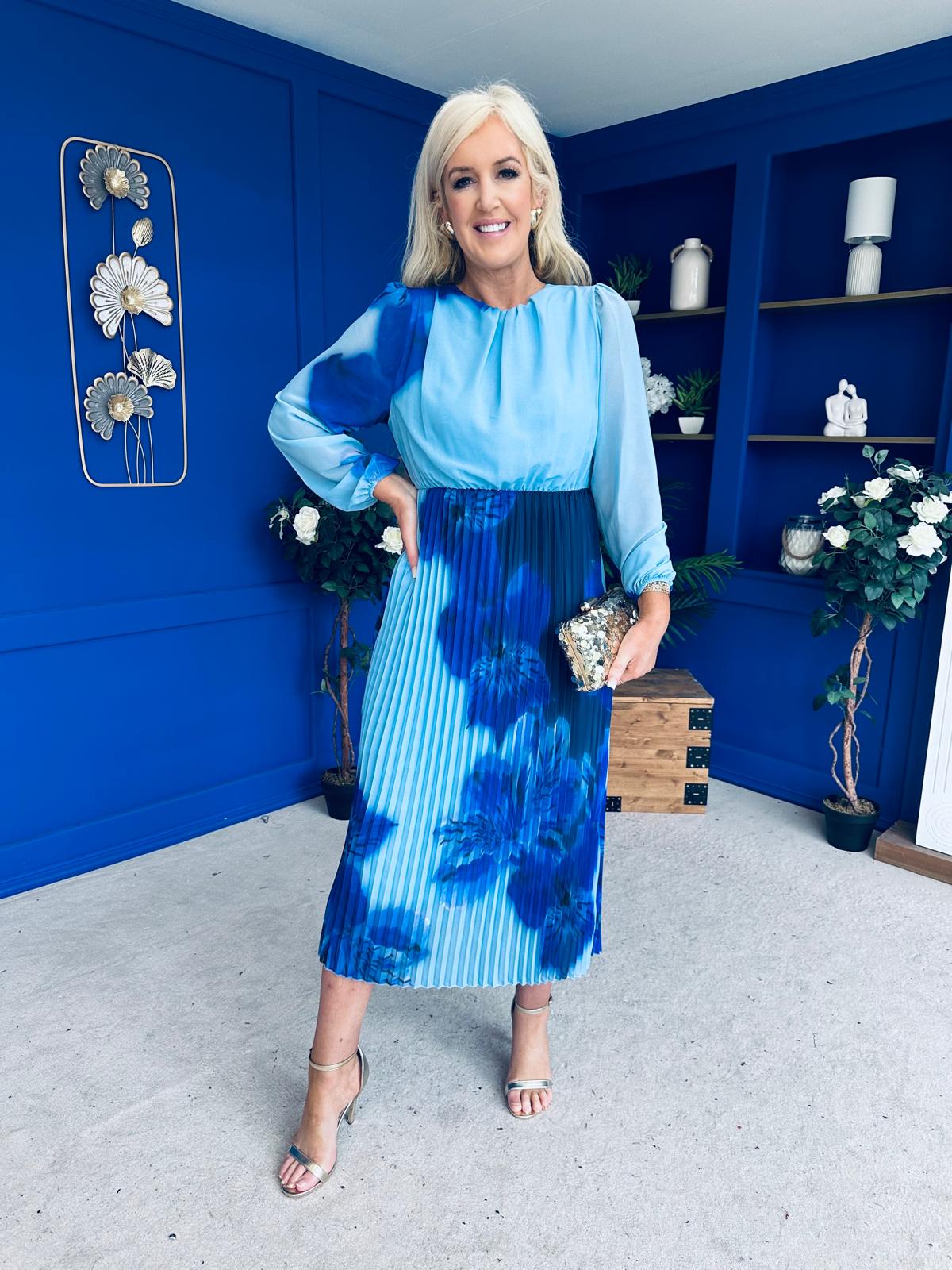 Dakota Pleated Midi Dress Blue