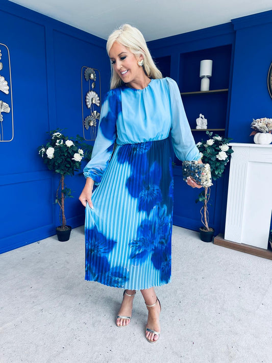 Dakota Pleated Midi Dress Blue