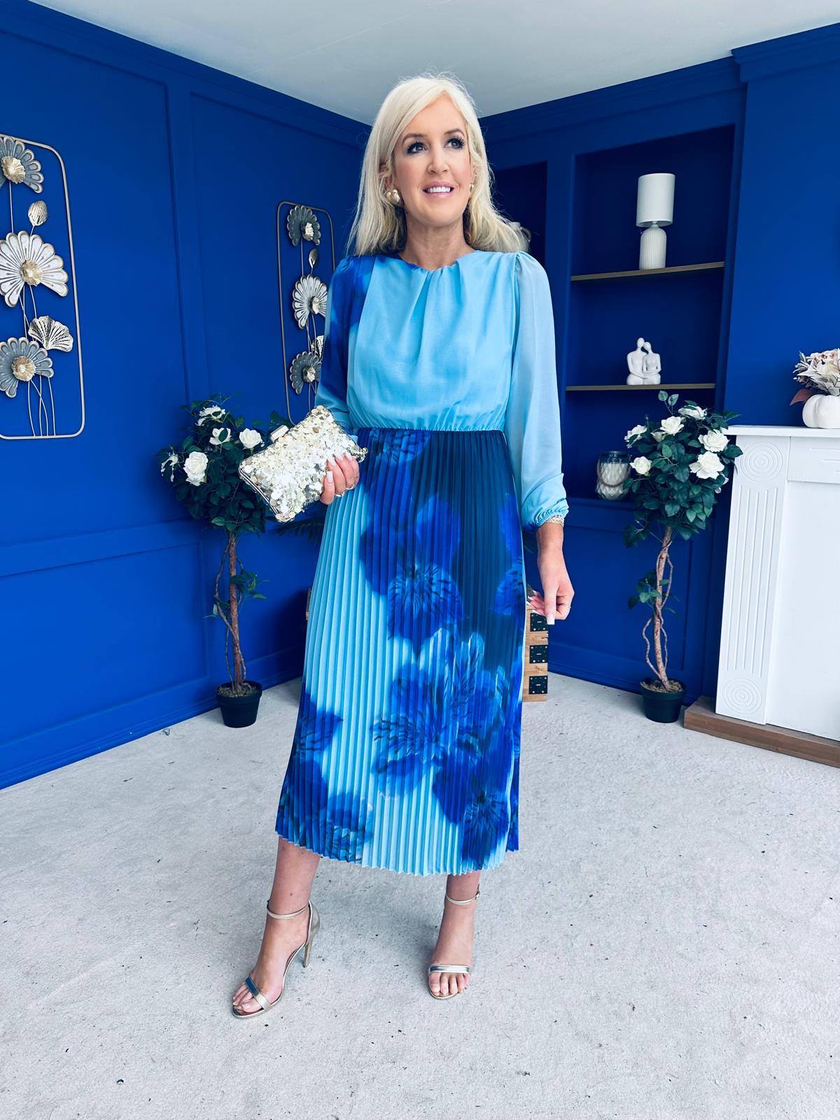 Dakota Pleated Midi Dress Blue