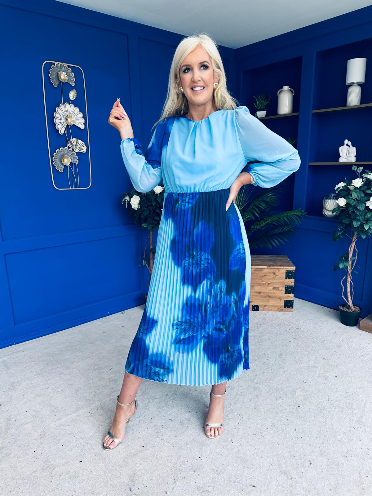 Dakota Pleated Midi Dress Blue