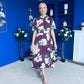 Lilith Puff Sleeve High Neck Midi Dress Plum Floral