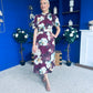 Lilith Puff Sleeve High Neck Midi Dress Plum Floral