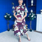 Lilith Puff Sleeve High Neck Midi Dress Plum Floral