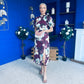 Lilith Puff Sleeve High Neck Midi Dress Plum Floral