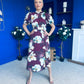 Lilith Puff Sleeve High Neck Midi Dress Plum Floral