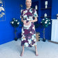 Lilith Puff Sleeve High Neck Midi Dress Plum Floral
