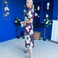 Lilith Puff Sleeve High Neck Midi Dress Plum Floral