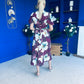 Lilith Puff Sleeve High Neck Midi Dress Plum Floral