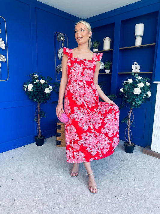 Orla Broderie Anglaise Floral Border Maxi Dress Pink