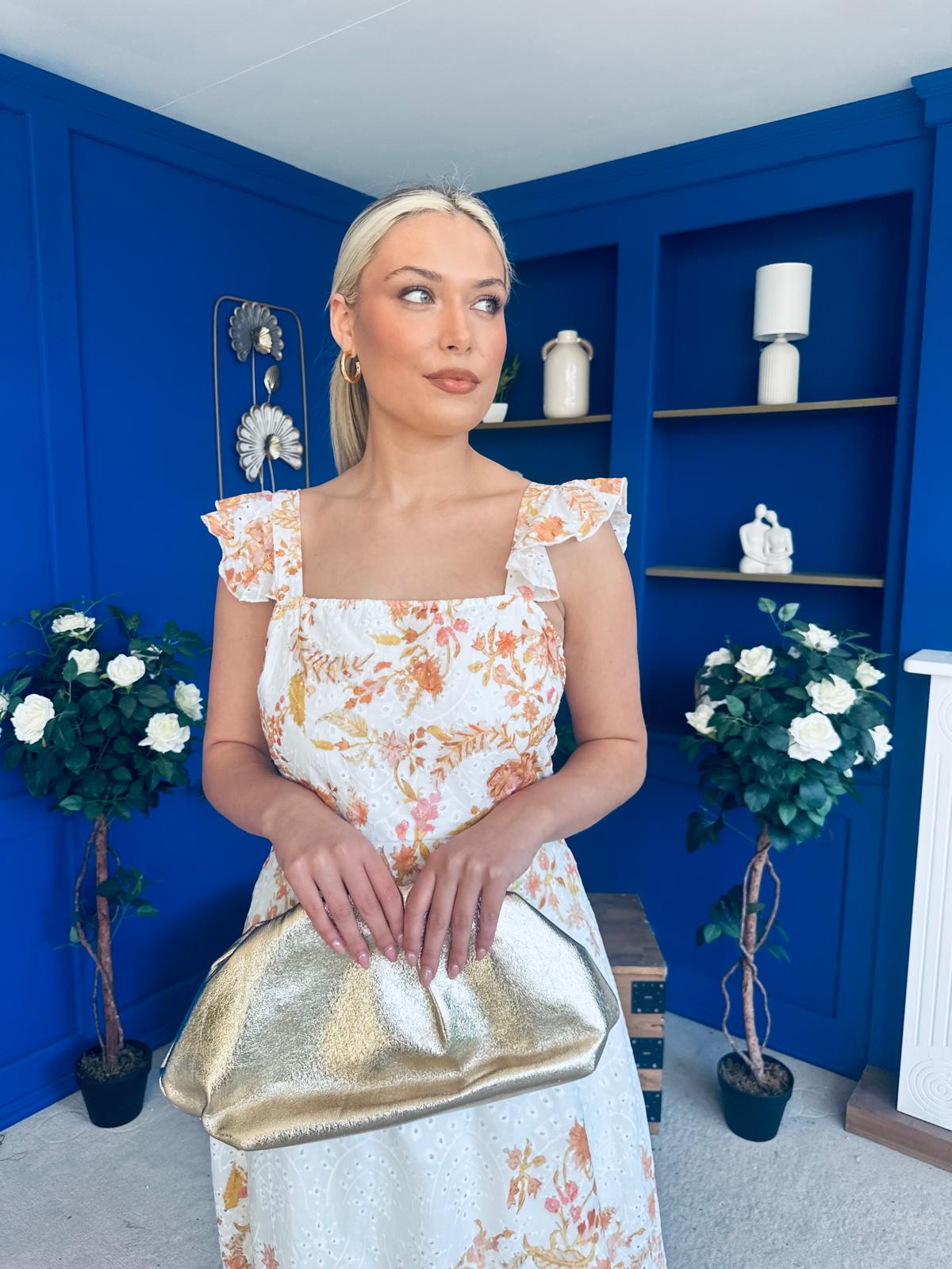 Orla Broderie Anglaise Floral Border Maxi Dress White