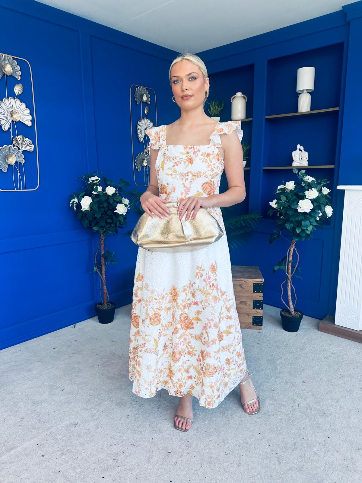 Orla Broderie Anglaise Floral Border Maxi Dress White