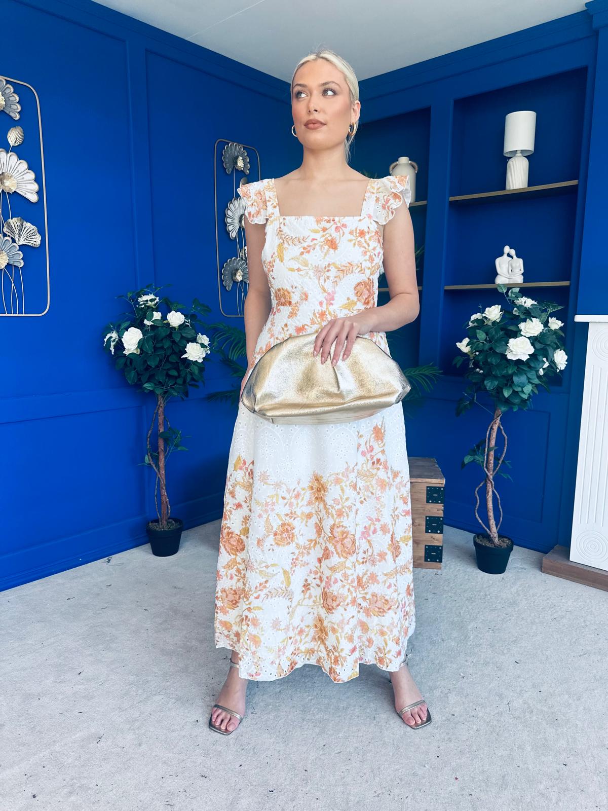 Orla Broderie Anglaise Floral Border Maxi Dress White