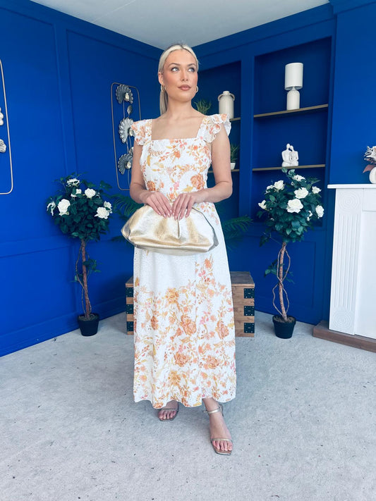 Orla Broderie Anglaise Floral Border Maxi Dress White