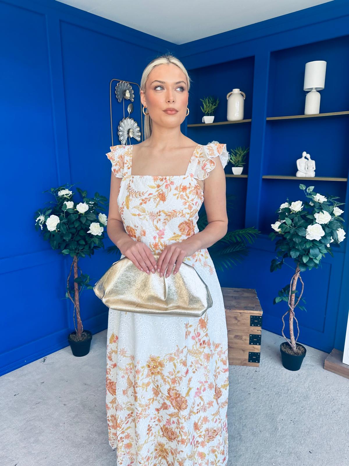 Orla Broderie Anglaise Floral Border Maxi Dress White