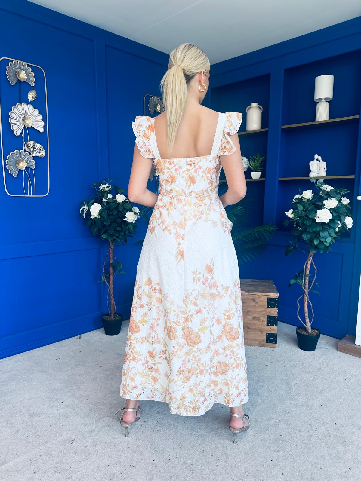 Orla Broderie Anglaise Floral Border Maxi Dress White