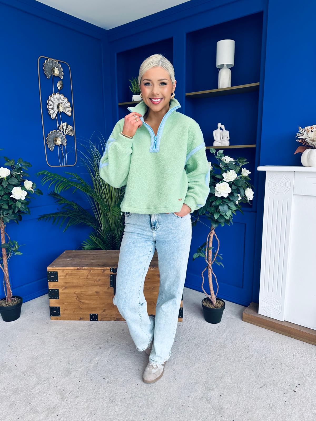 Lulu Contrast Binding 1/4 Zip Fleece Green