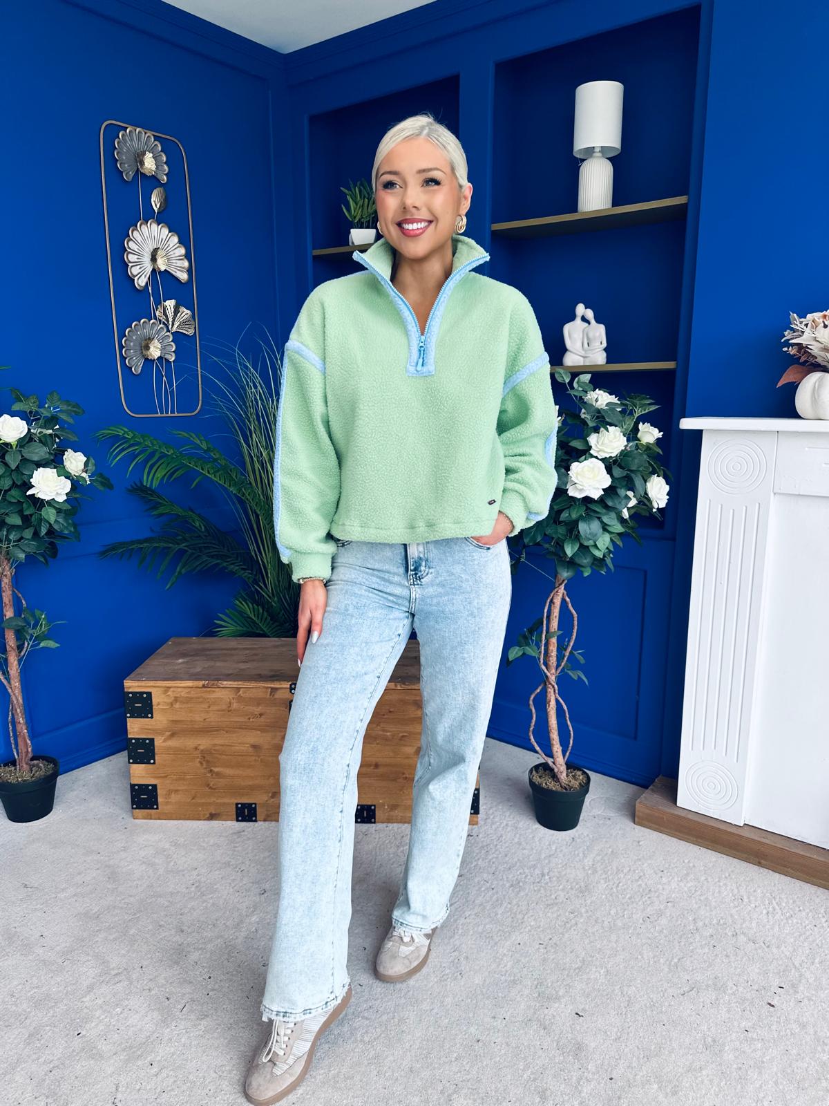 Lulu Contrast Binding 1/4 Zip Fleece Green