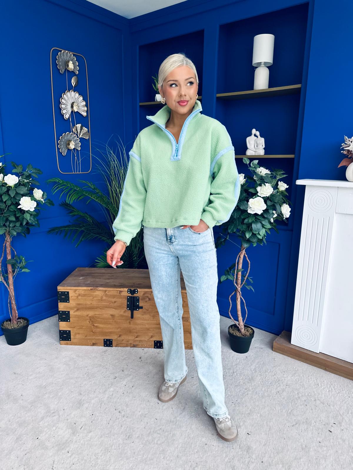 Lulu Contrast Binding 1/4 Zip Fleece Green