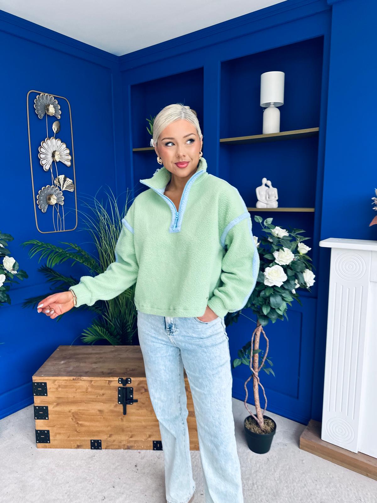 Lulu Contrast Binding 1/4 Zip Fleece Green