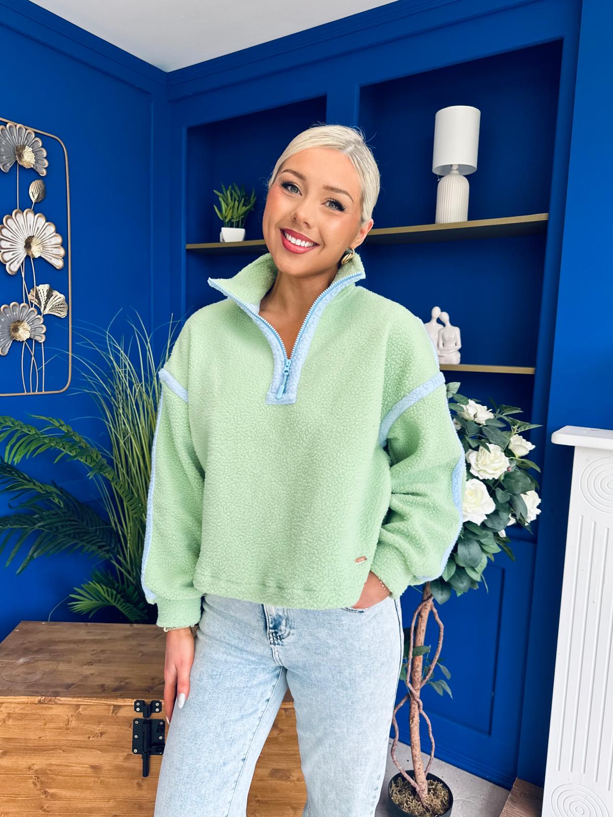 Lulu Contrast Binding 1/4 Zip Fleece Green