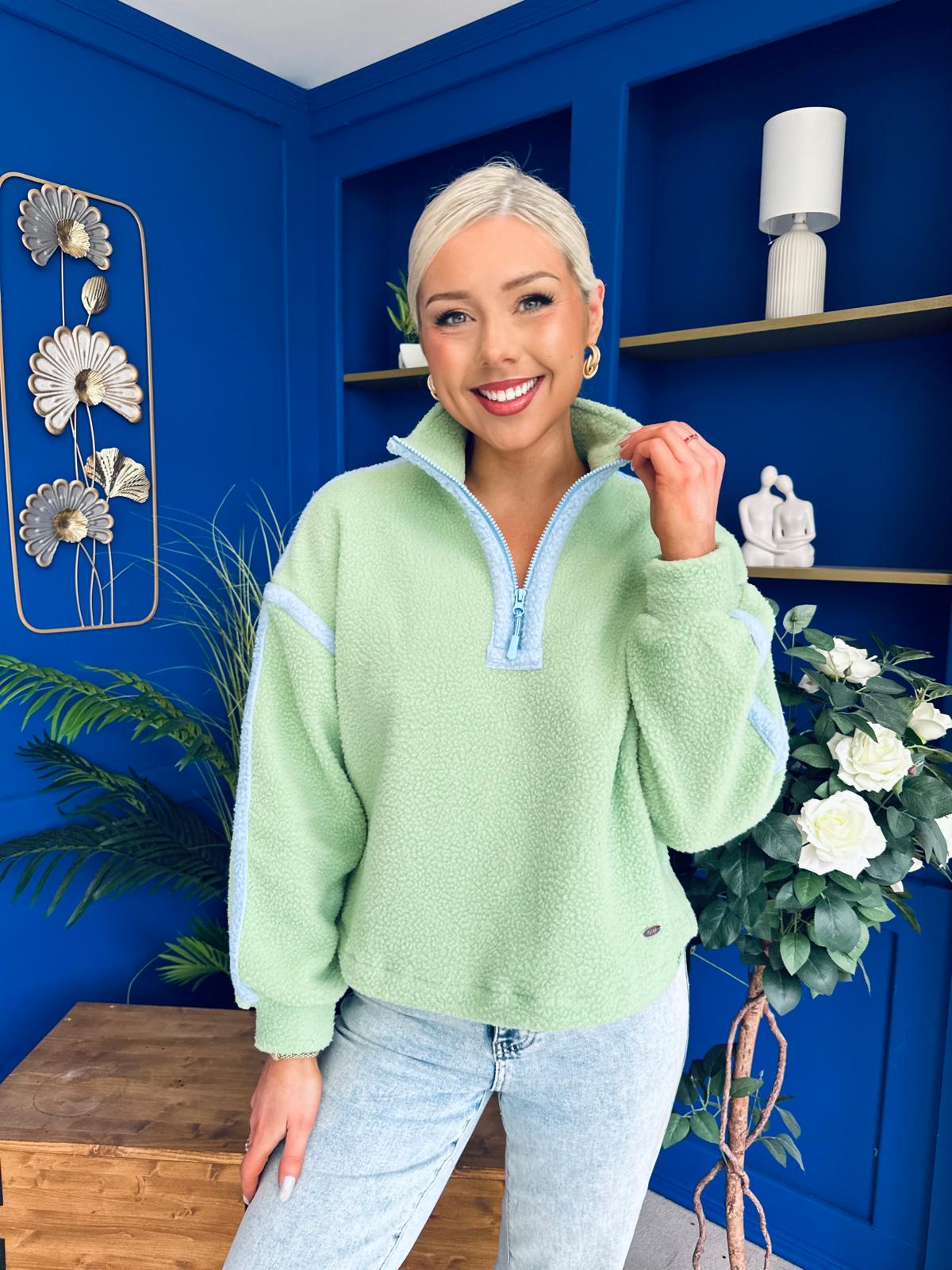 Lulu Contrast Binding 1/4 Zip Fleece Green