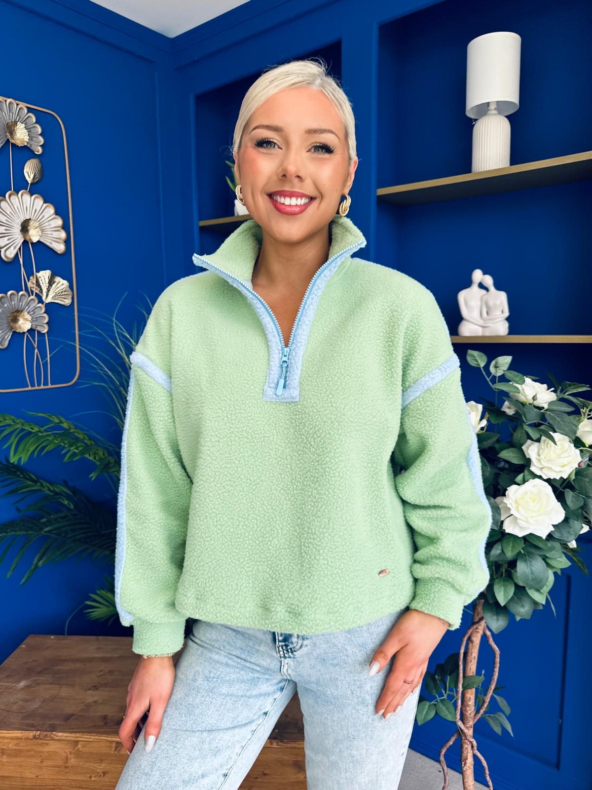 Lulu Contrast Binding 1/4 Zip Fleece Green