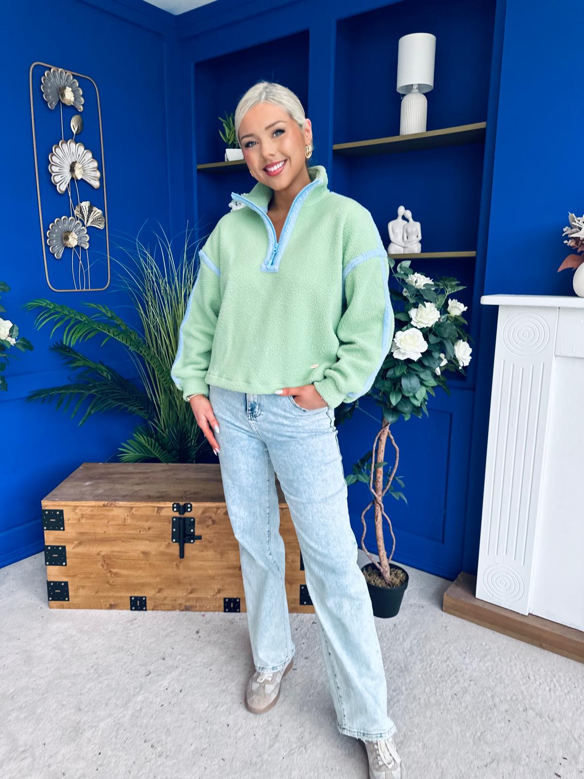 Lulu Contrast Binding 1/4 Zip Fleece Green