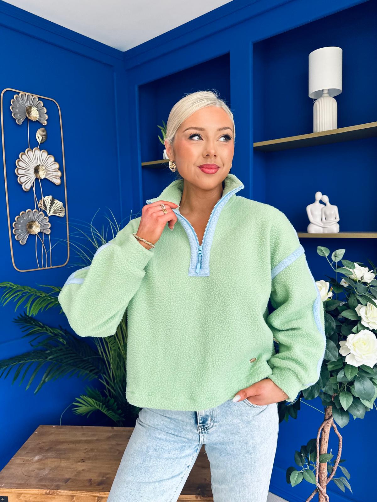 Lulu Contrast Binding 1/4 Zip Fleece Green