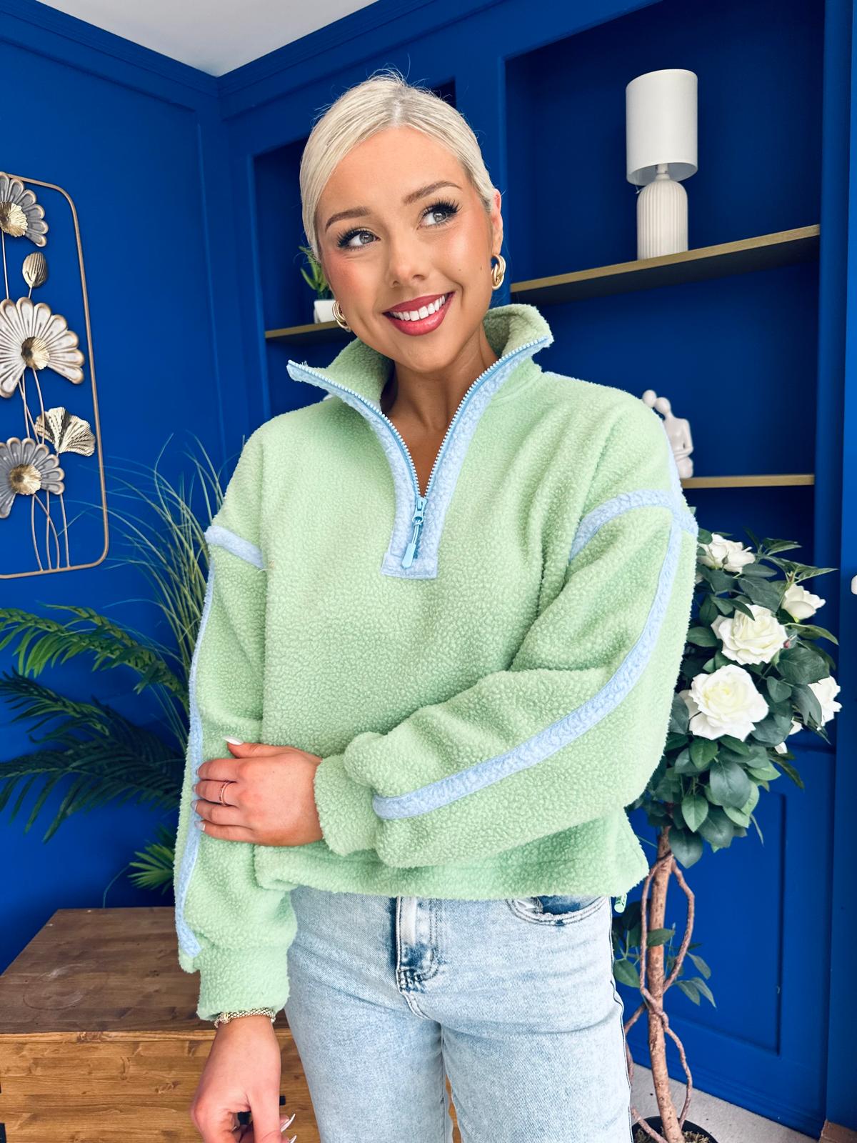 Lulu Contrast Binding 1/4 Zip Fleece Green