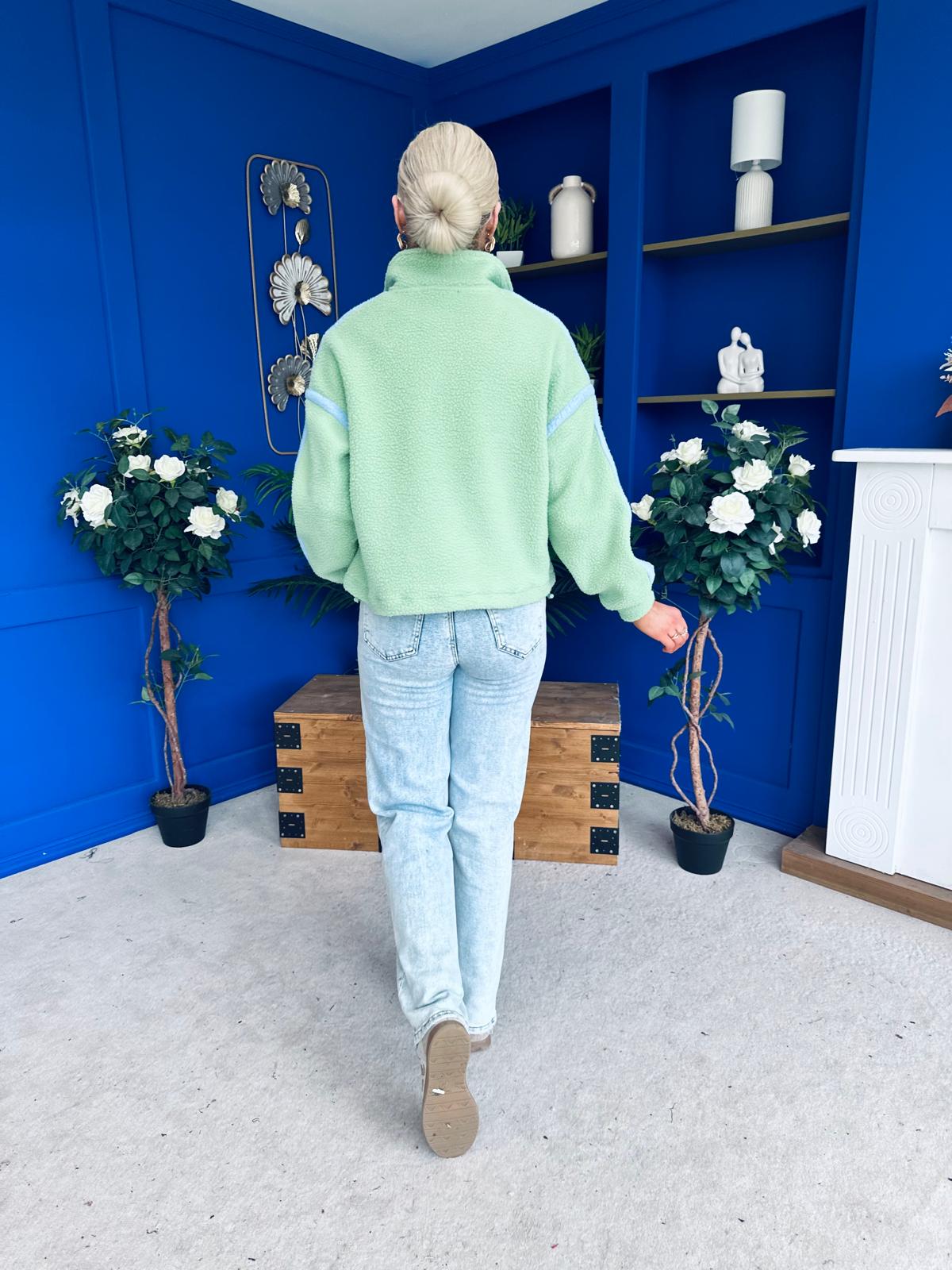 Lulu Contrast Binding 1/4 Zip Fleece Green