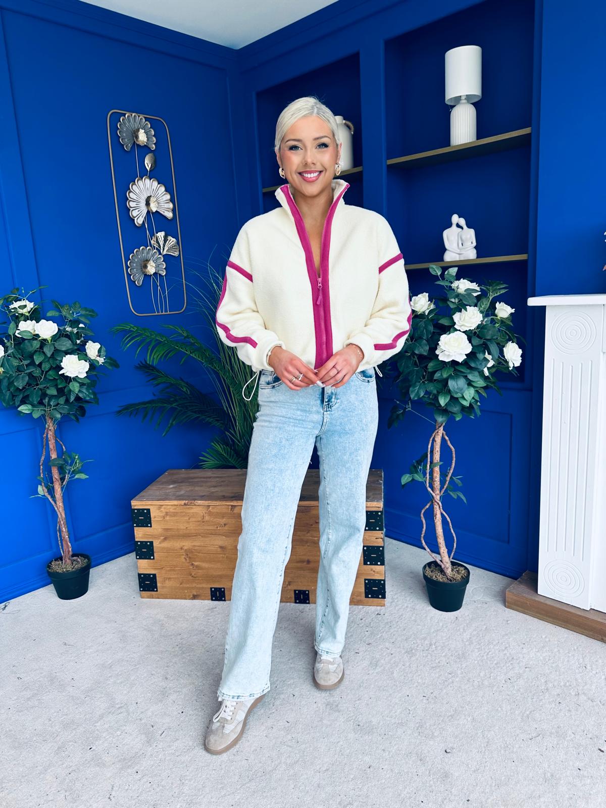 Lulu Contrast Binding Full Zip Fleece Cream