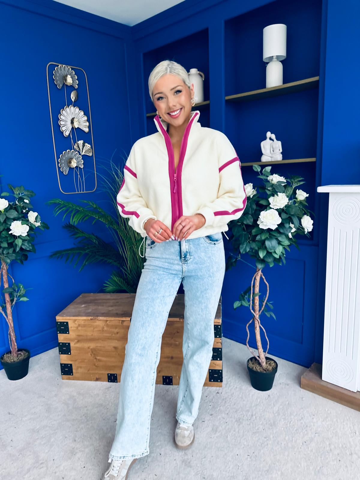 Lulu Contrast Binding Full Zip Fleece Cream