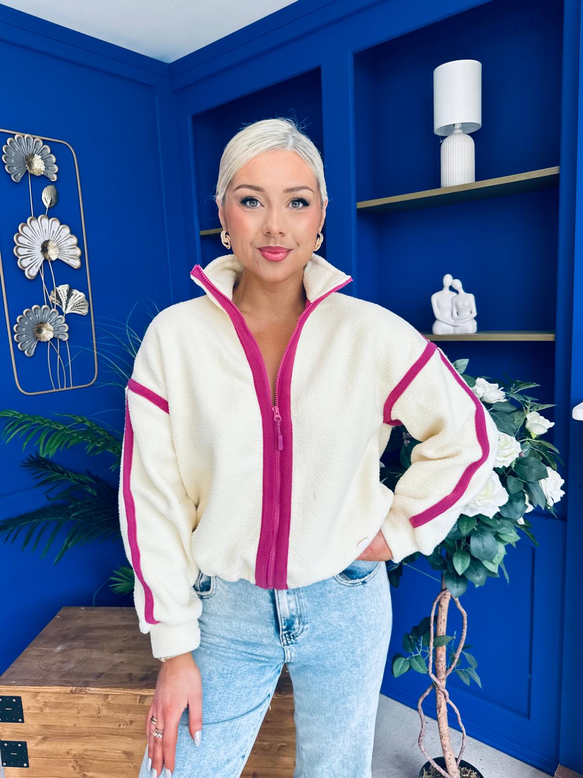 Lulu Contrast Binding Full Zip Fleece Cream