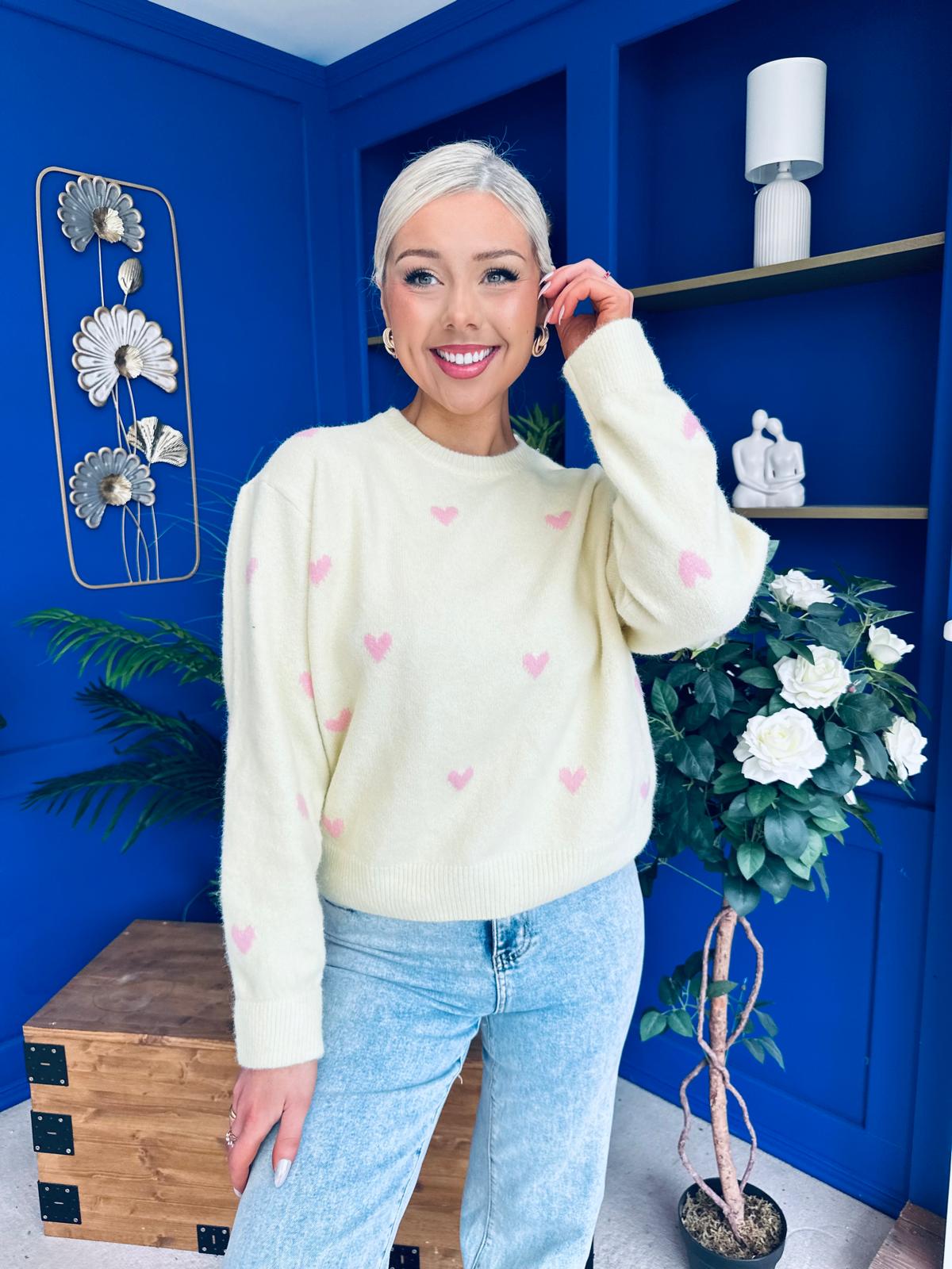 Philipa Heart Detail Knit Jumper Yellow