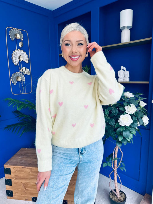 Philipa Heart Detail Knit Jumper Yellow