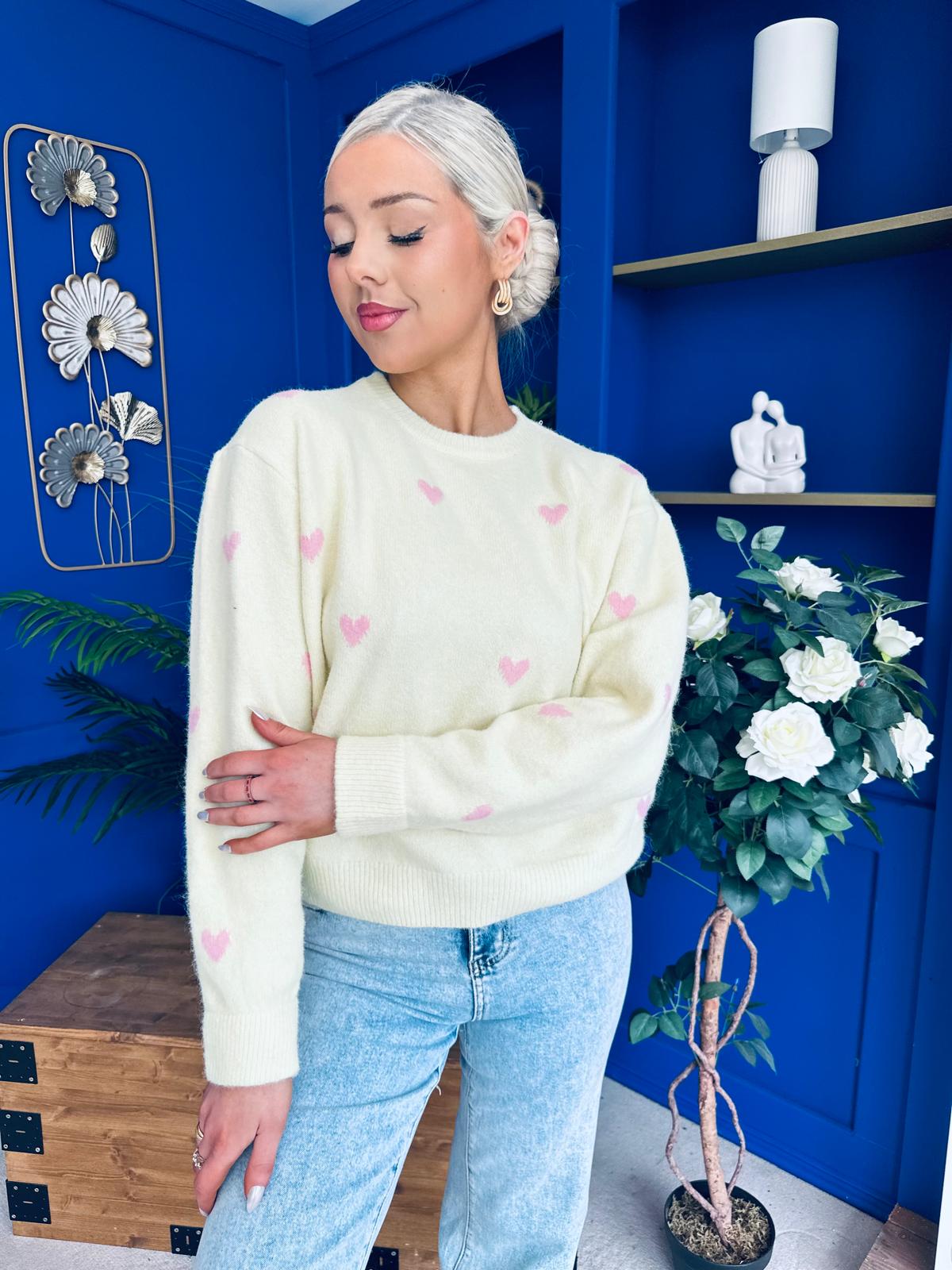 Philipa Heart Detail Knit Jumper Yellow