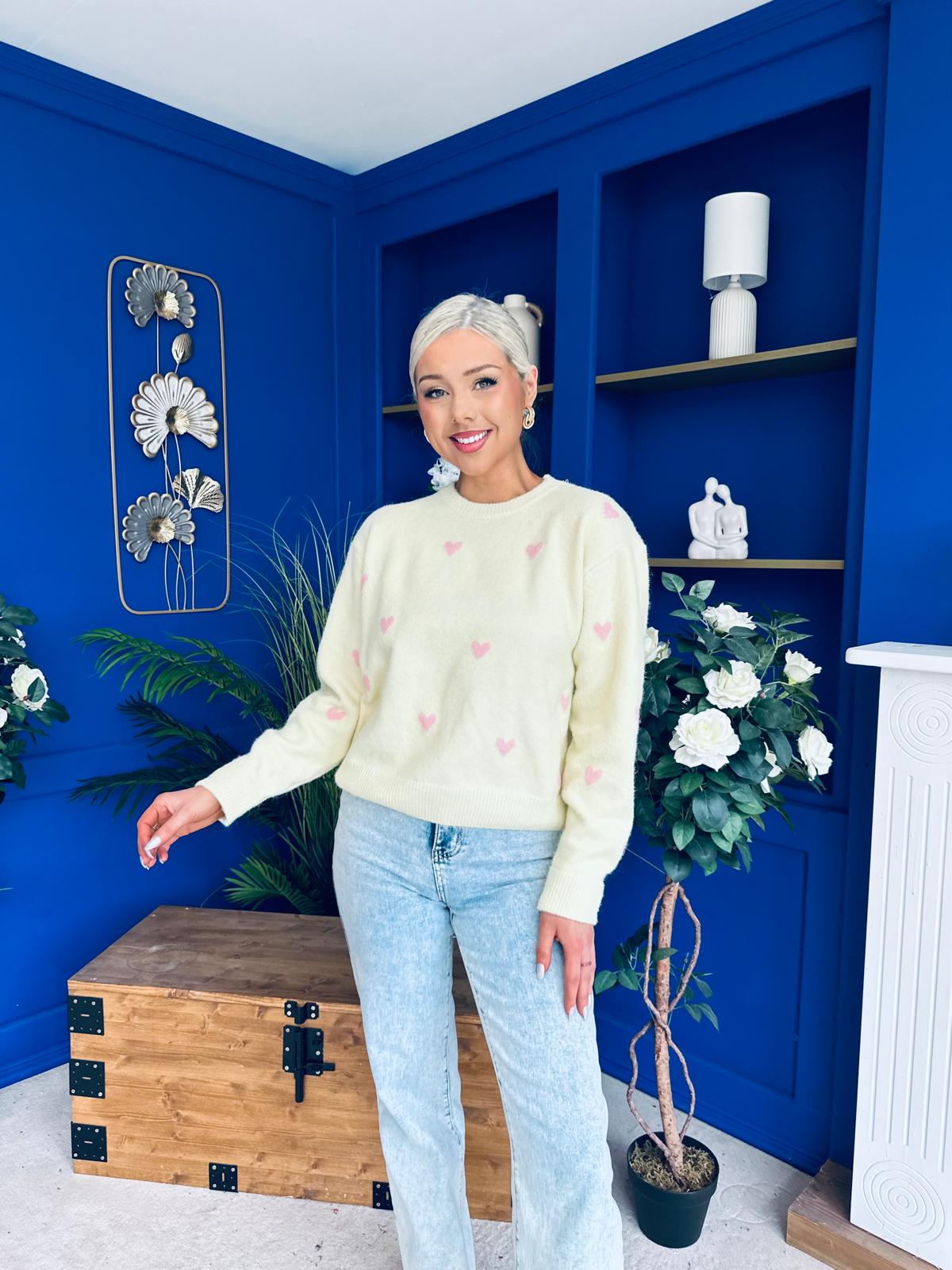 Philipa Heart Detail Knit Jumper Yellow