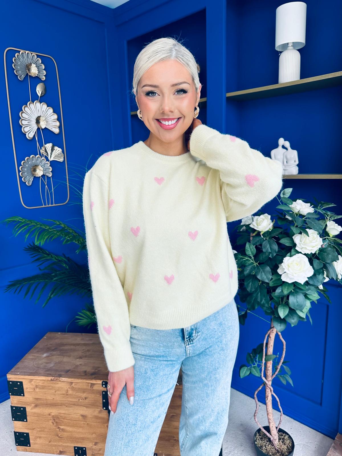 Philipa Heart Detail Knit Jumper Yellow