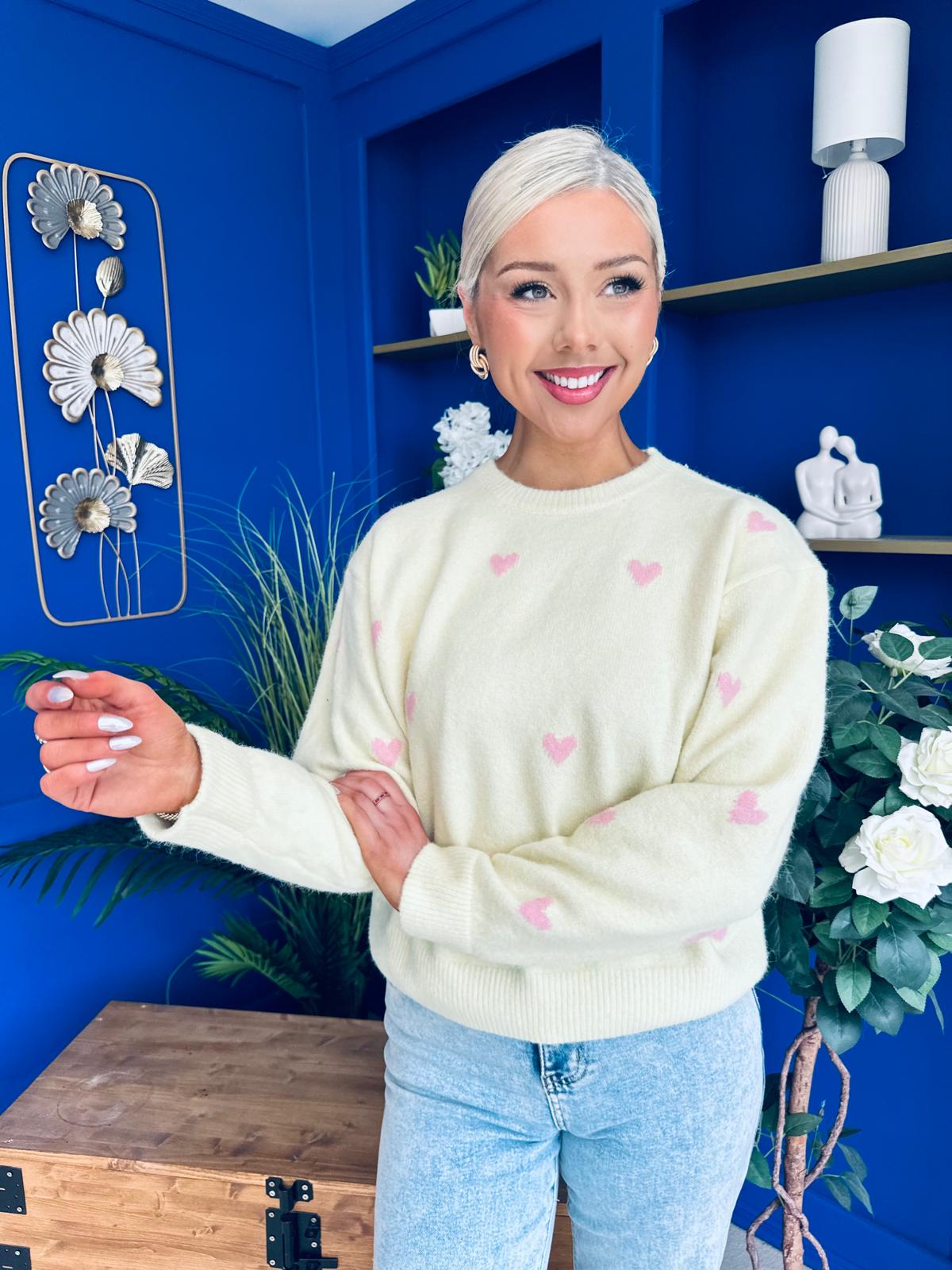 Philipa Heart Detail Knit Jumper Yellow