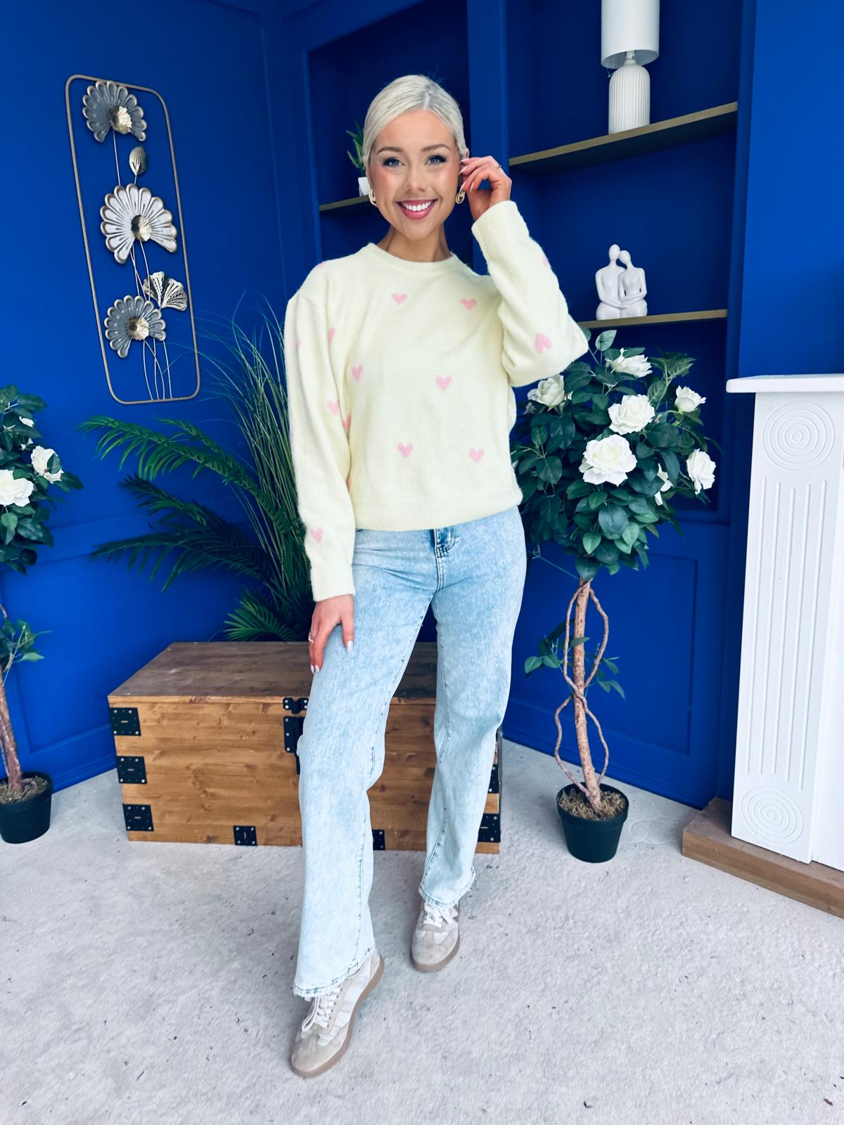 Philipa Heart Detail Knit Jumper Yellow