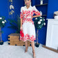 Holland Collar Midi Dress Cream & Pink