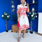 Holland Collar Midi Dress Cream & Pink