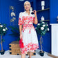 Holland Collar Midi Dress Cream & Pink