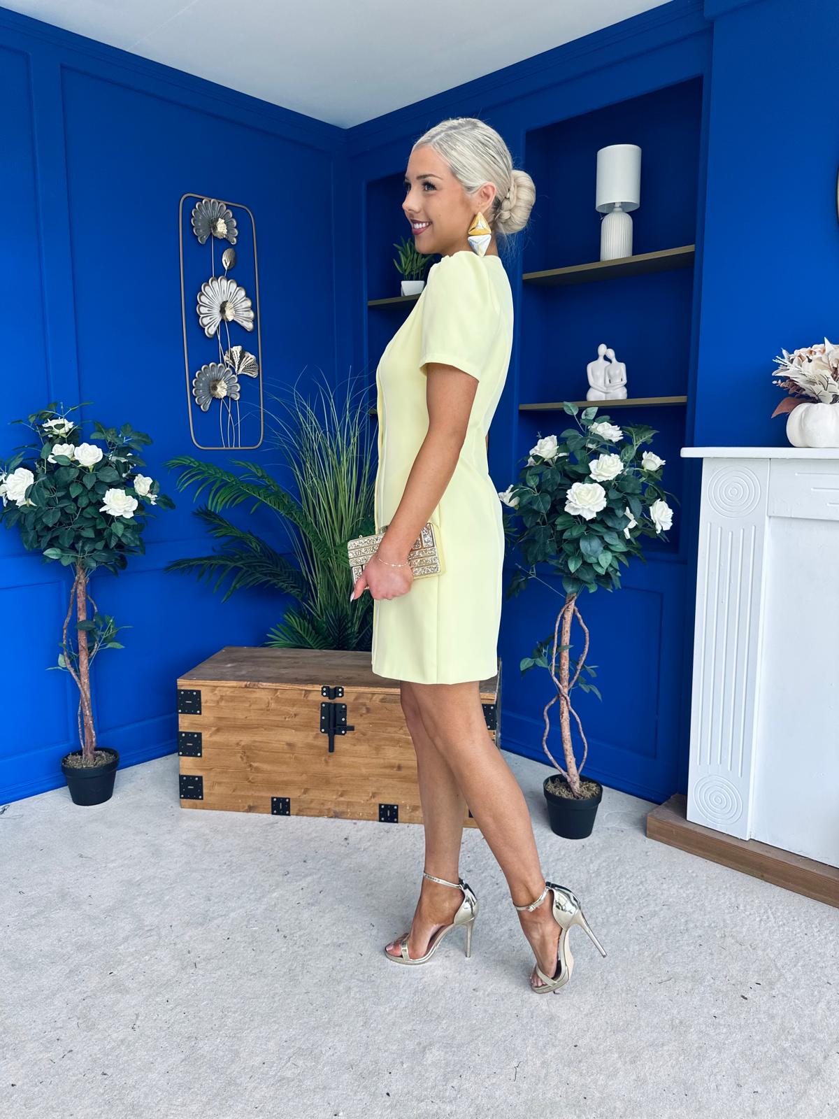 Megan Short Sleeve Button Up Mini Dress Lemon