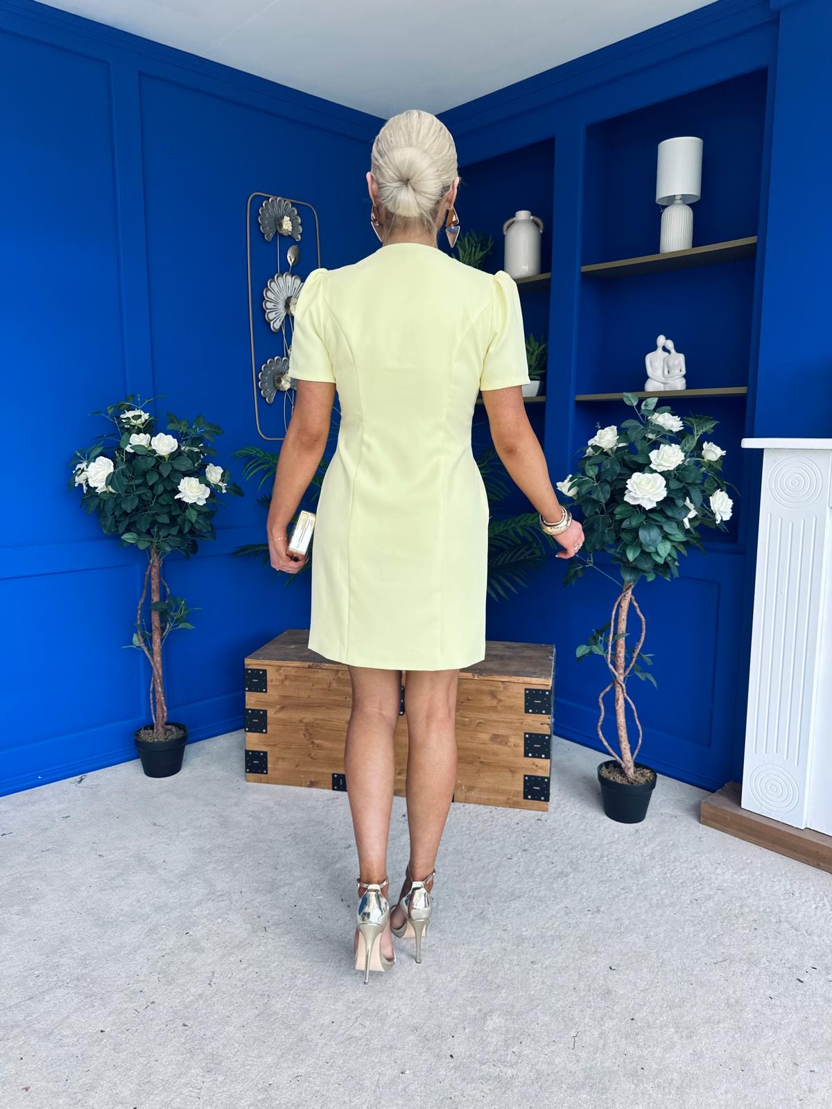 Megan Short Sleeve Button Up Mini Dress Lemon