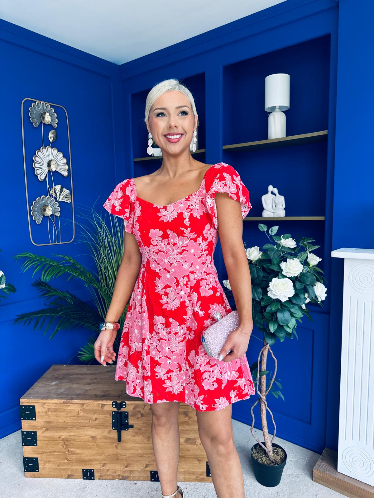 Alex Broiderie Anglais Mini Dress Pink