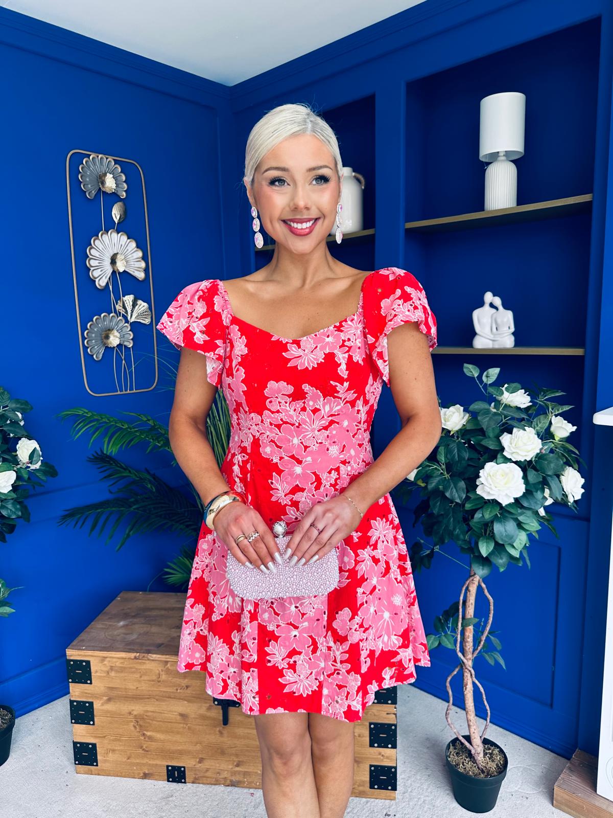 Alex Broiderie Anglais Mini Dress Pink