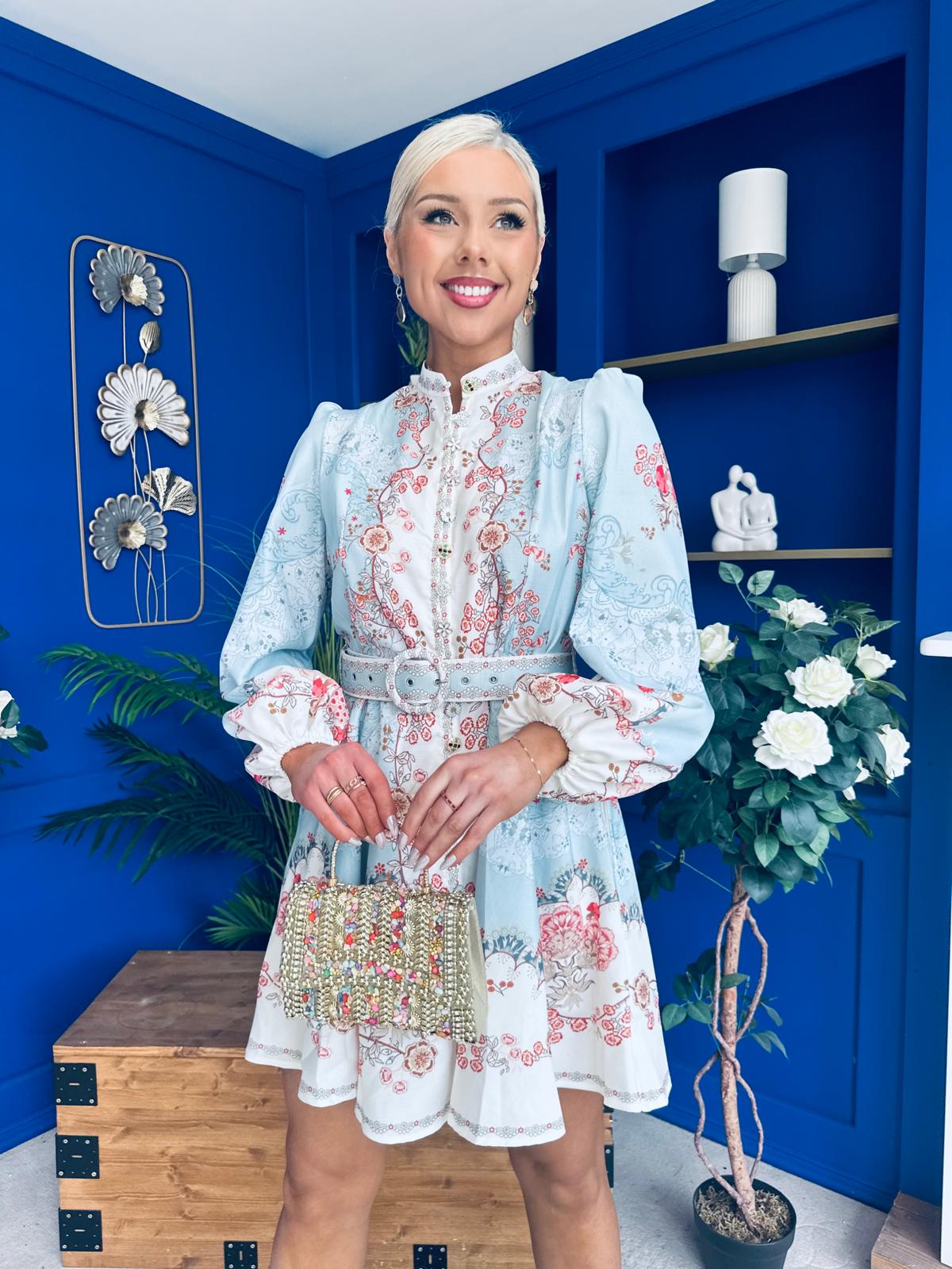 Cassia Detailed Mini Shirt Dress Pwr Blue